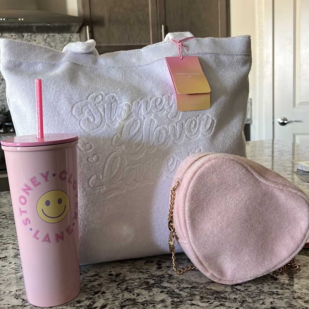 COPY - Stoney Clover Lane x Target white tote & pink heart terry cloth crossbod…